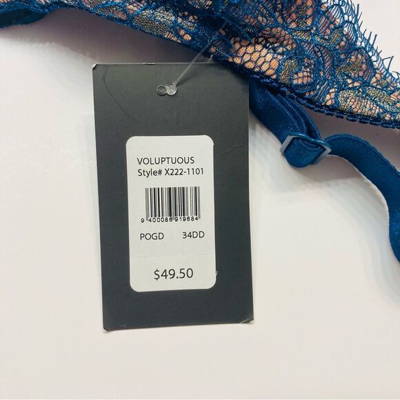 Fredrick’s Of Hollywood Voluptuous‎ Bra Padded Push Up 34DD Teal Shine Lace NEW - Picture 11 of 12